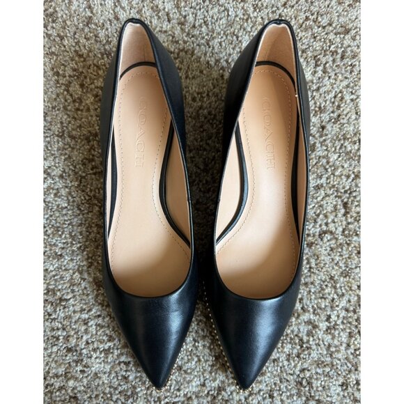 Coach Black Leather Studded Chunky Heels - Size 7 - Picture 4 of 11